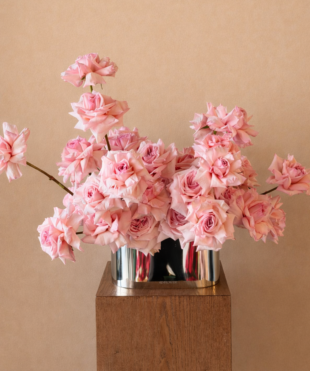 Blush Rose Arrangement (Chrome Vase)