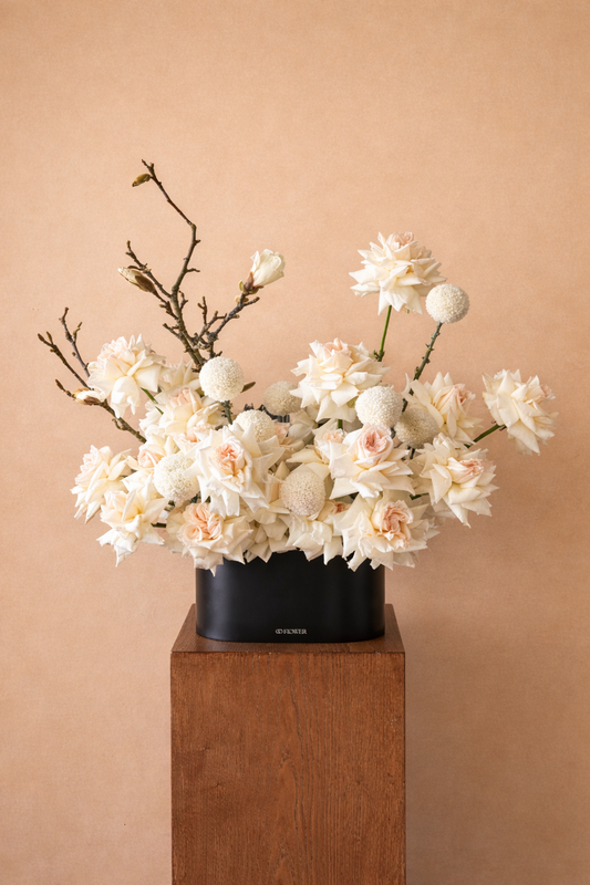 White Rose Arrangement (Black vase)