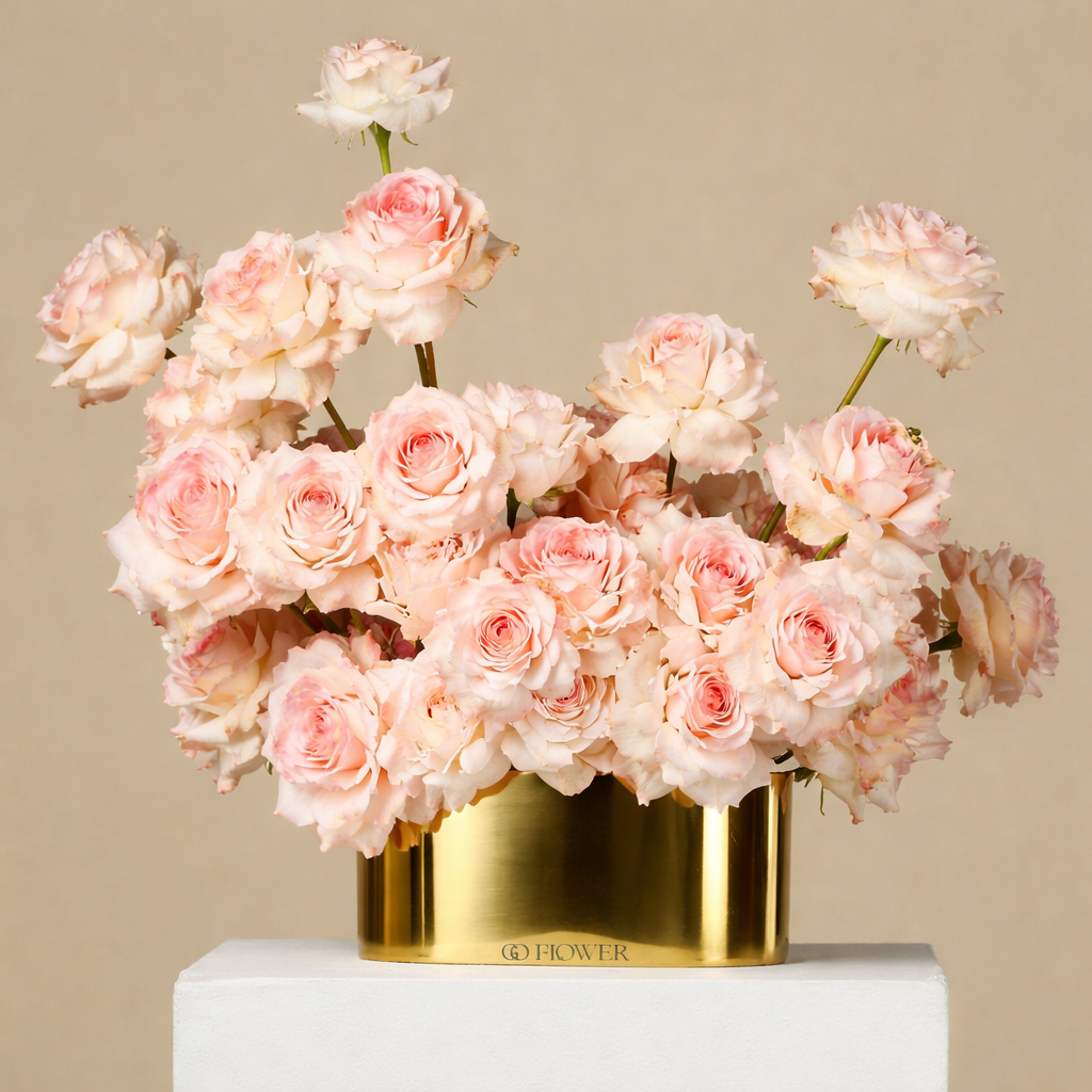 Blush Rose Arrangement (Gold Vase)