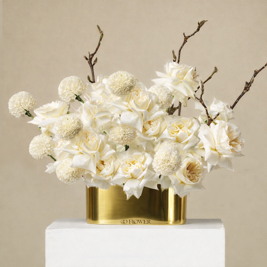 White Rose Arrangement (Gold vase)