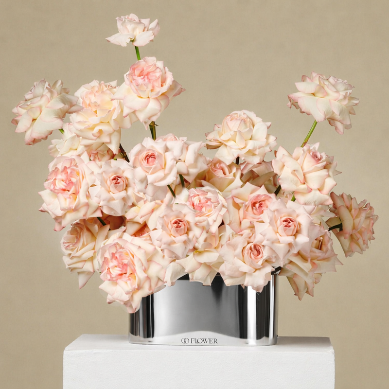 Blush Rose Arrangement (Chrome Vase)