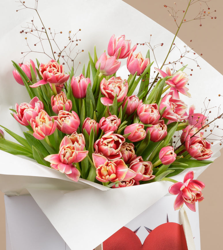 Sticky Hearts - Pink Tulip Bouquet