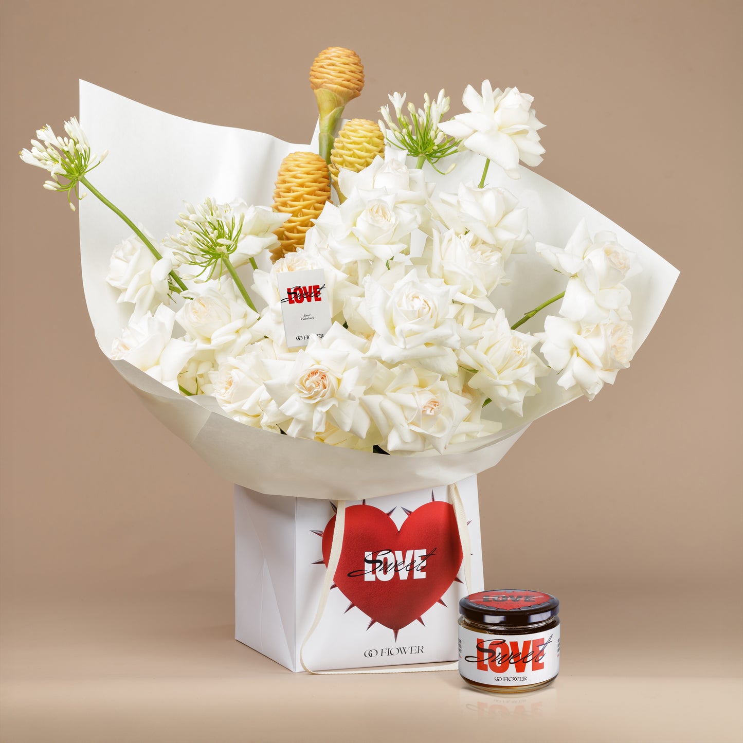 Queen Be Mine - White Rose Bouquet Set