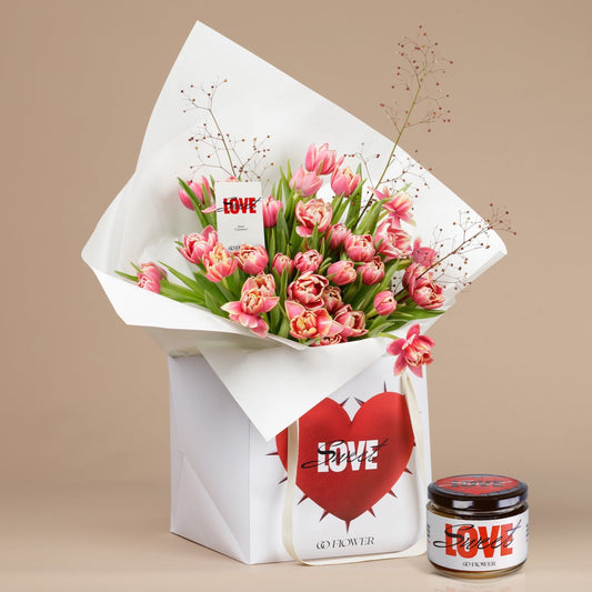 Sticky Hearts - Pink Tulip Bouquet set