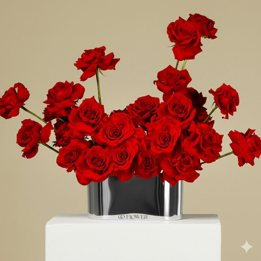 Red Rose Arrangement (Chrome Vase)