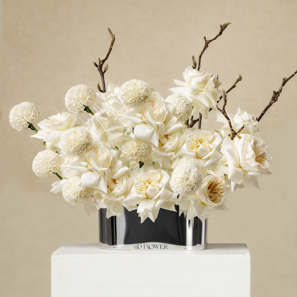 White Rose Arrangement (Chrome vase)