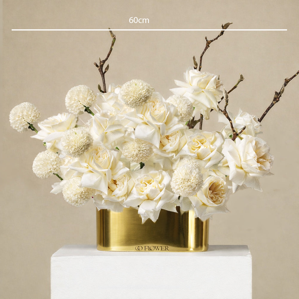 White Rose Arrangement (Gold vase)