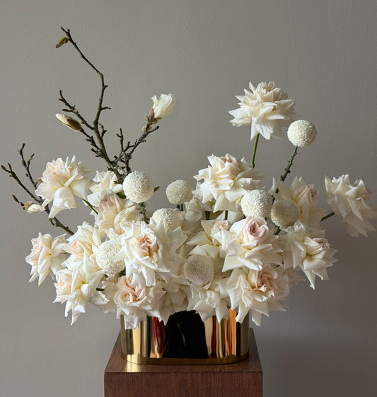 White Rose Arrangement (Gold vase)
