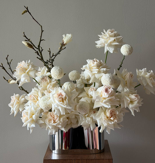 White Rose Arrangement (Chrome vase)