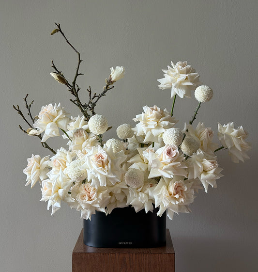 White Rose Arrangement (Black vase)