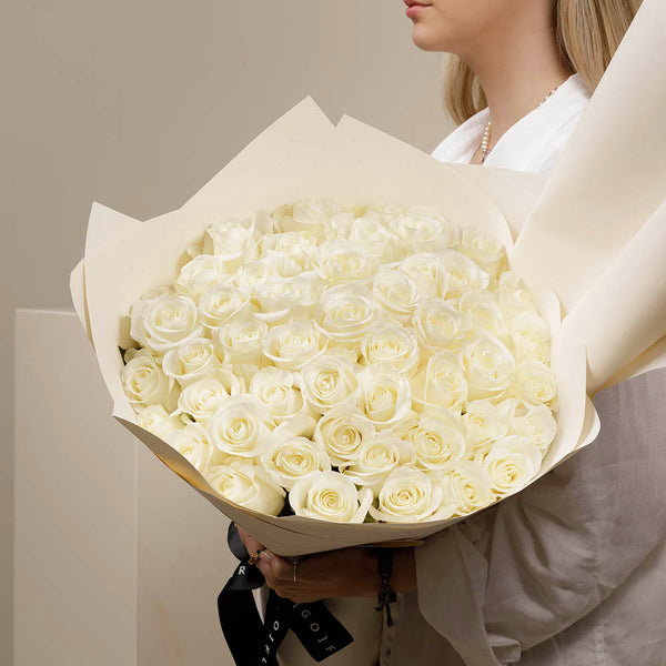 White Beluga Roses in Signature Vase Wrap